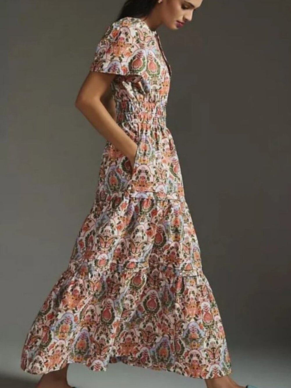 Anthropologie Somerset Maxi Dress Floral Tile Print XS